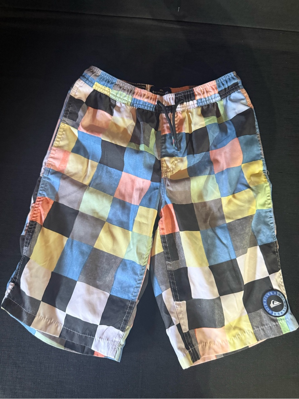 Quiksilver Boys' Multicolor Check Swim Trunks - Blue, Yellow, Orange, Black